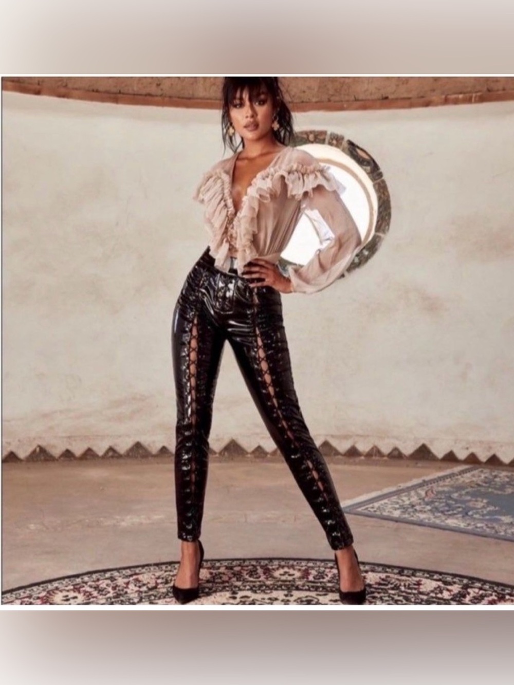 House of CB High Rise Latex Lace Up Pull On Pants Baddie Edgy Goth Small